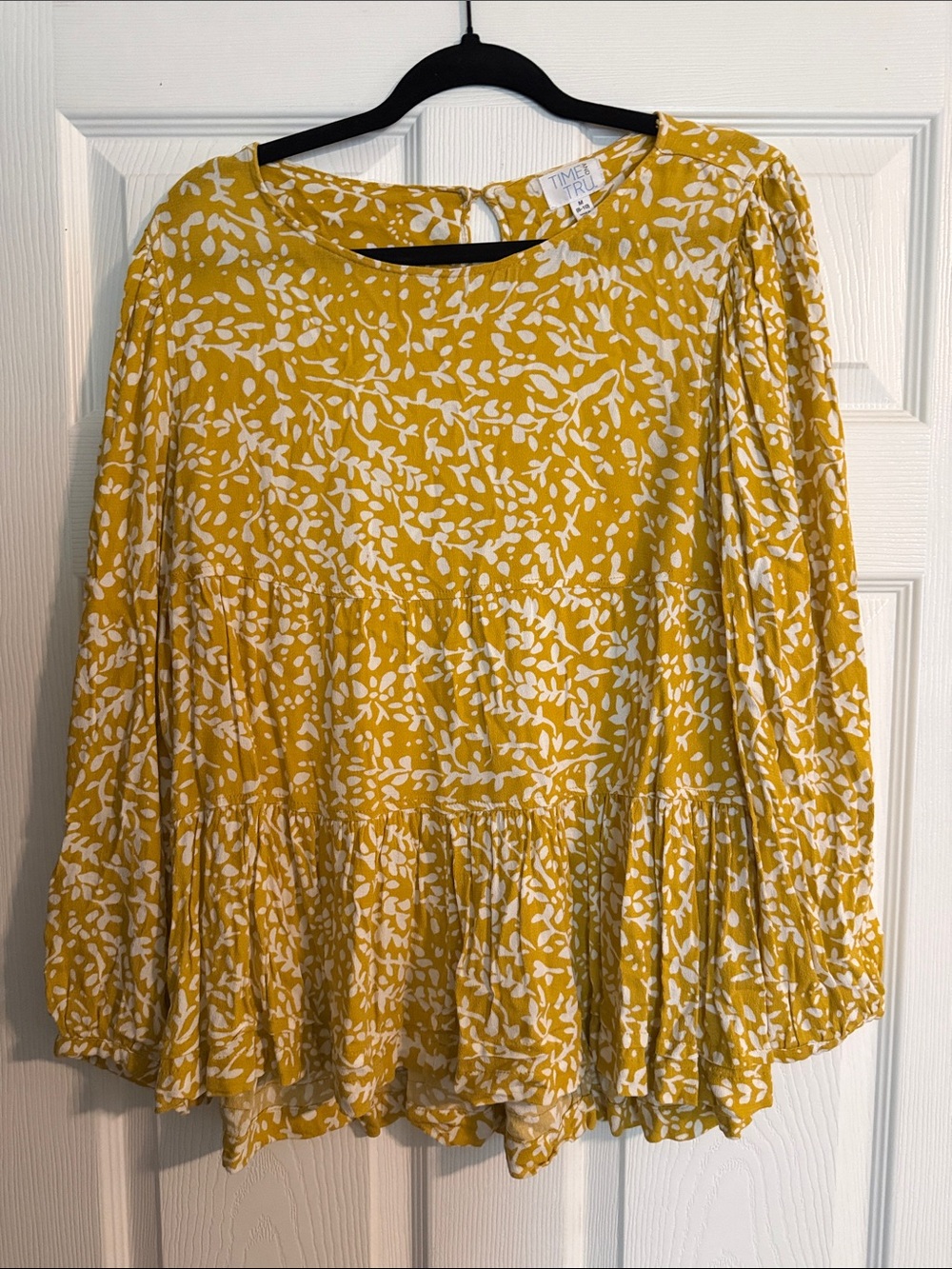 Time and Tru Yellow and White Floral Peplum Tunic